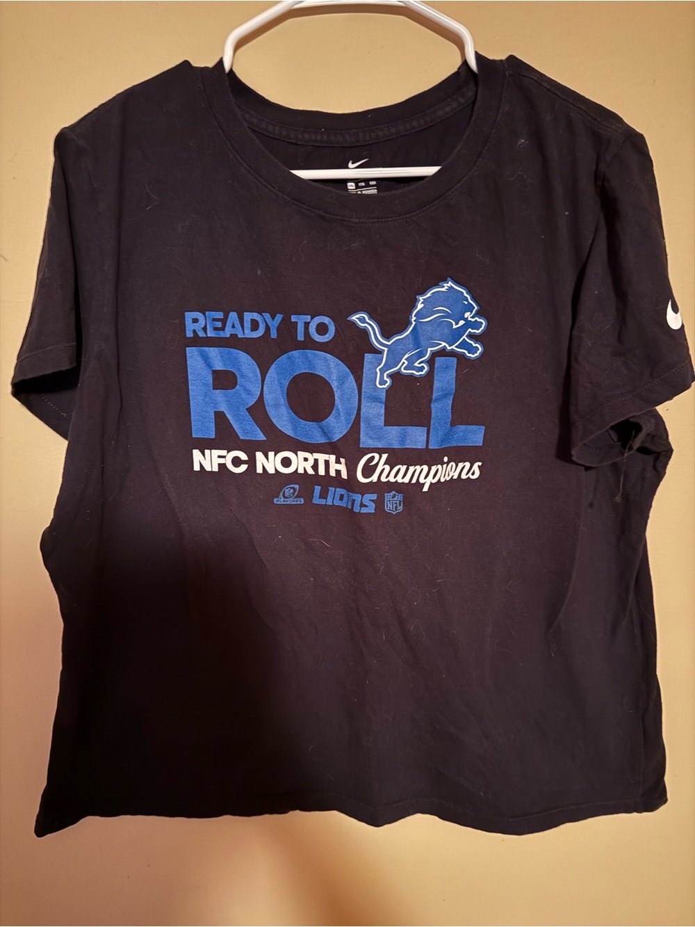Nike Black Tee with Blue Detroit Lions Logo